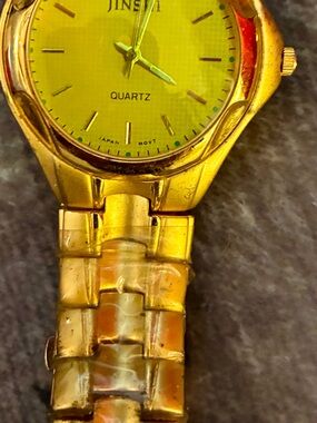 Gold-Tone Quartz Watch with Yellow Dial